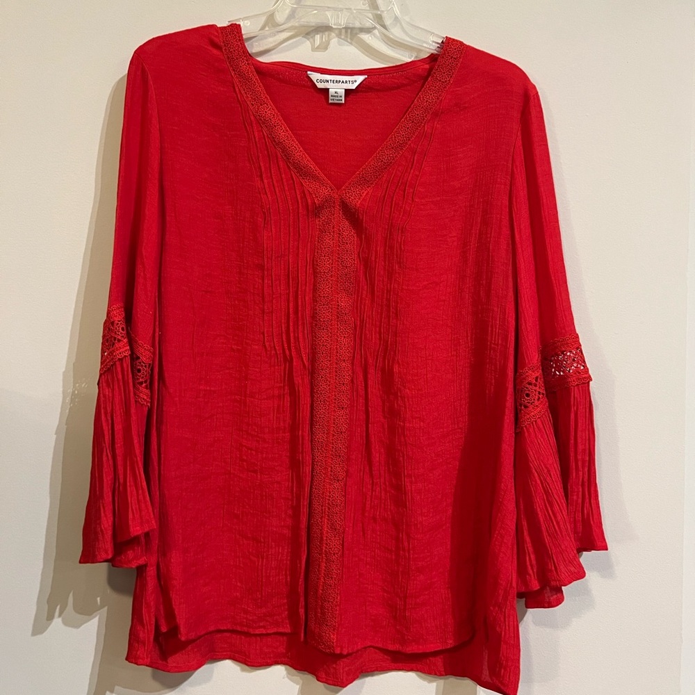 Counterparts Red Long Sleeve Bell Sleeve Blouse